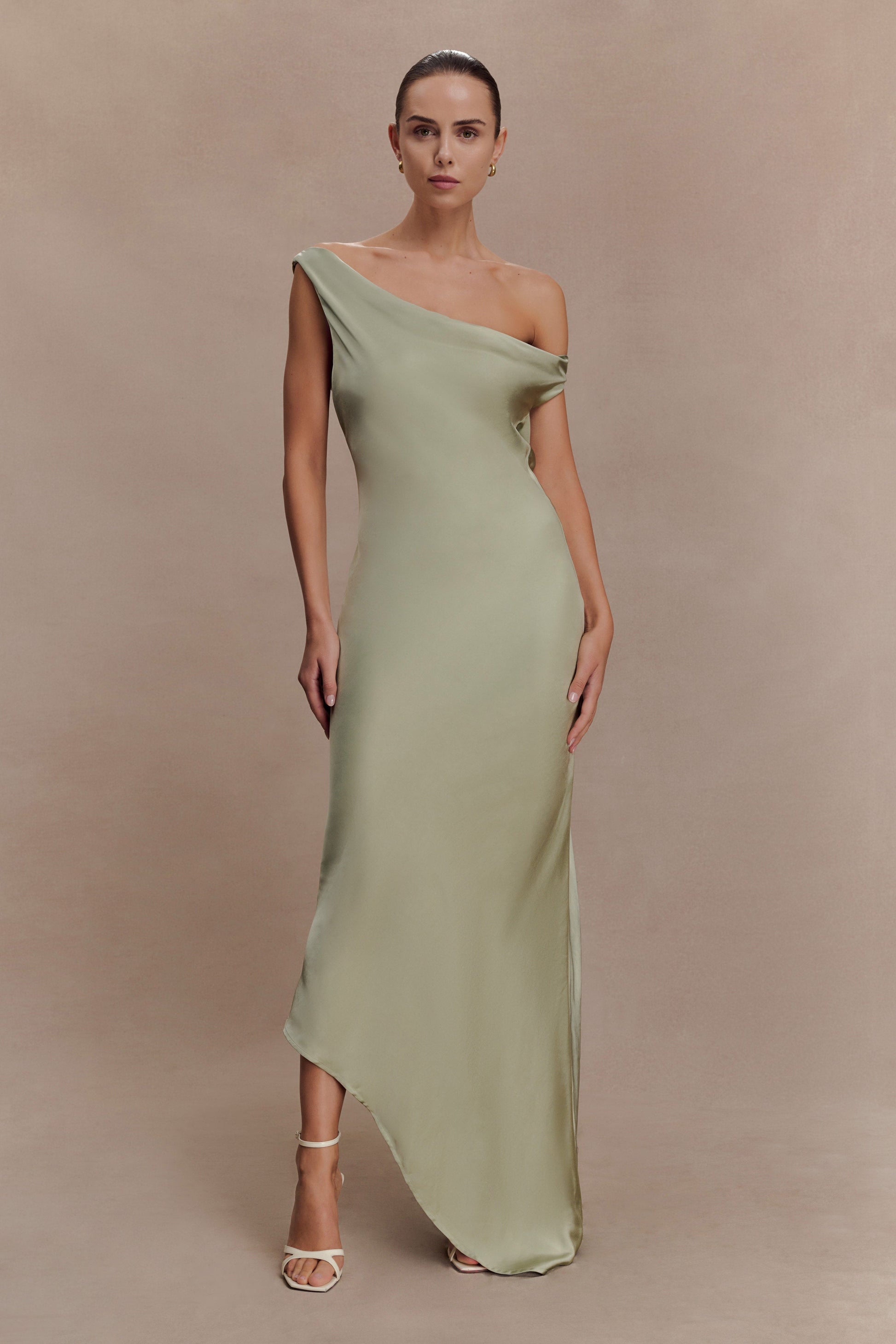 Sage Yvette Asymmetrical Slip Maxi Dress in Emerald