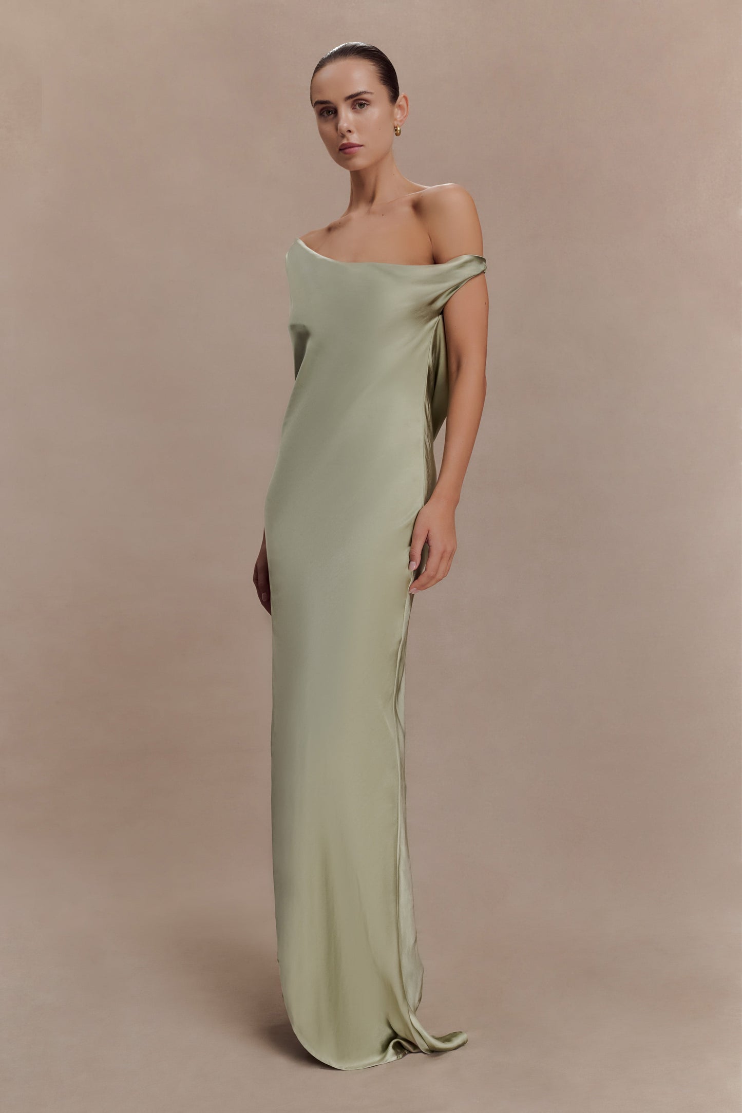 Sage Yvette Asymmetrical Slip Maxi Dress in Emerald