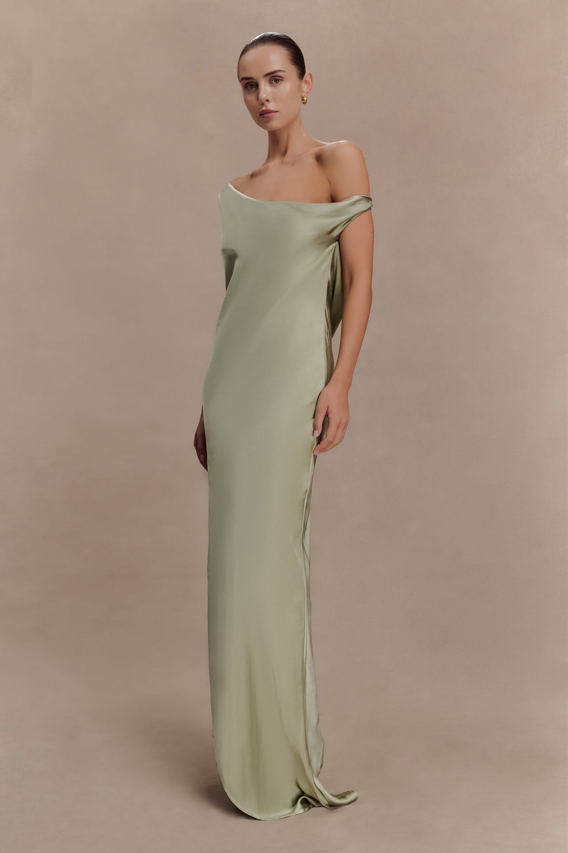 Sage Yvette Asymmetrical Slip Maxi Dress in Emerald