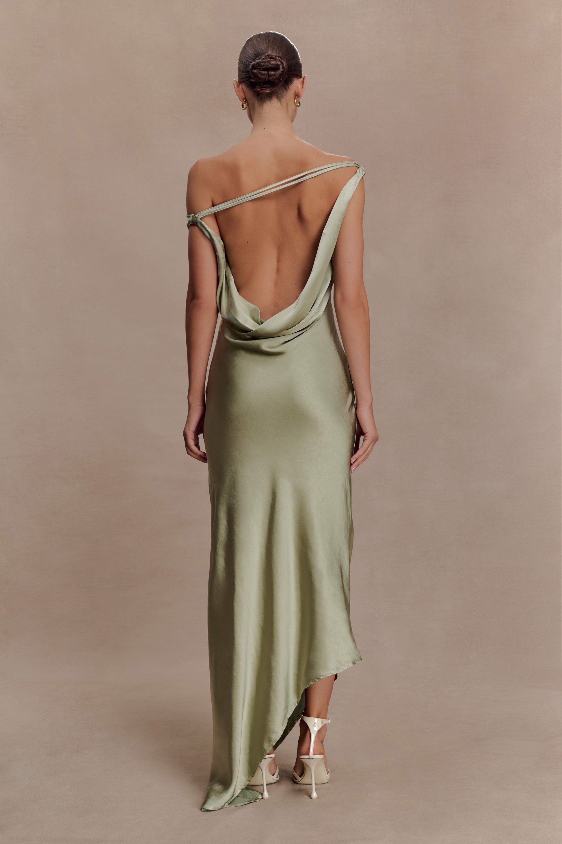 Sage Yvette Asymmetrical Slip Maxi Dress in Emerald