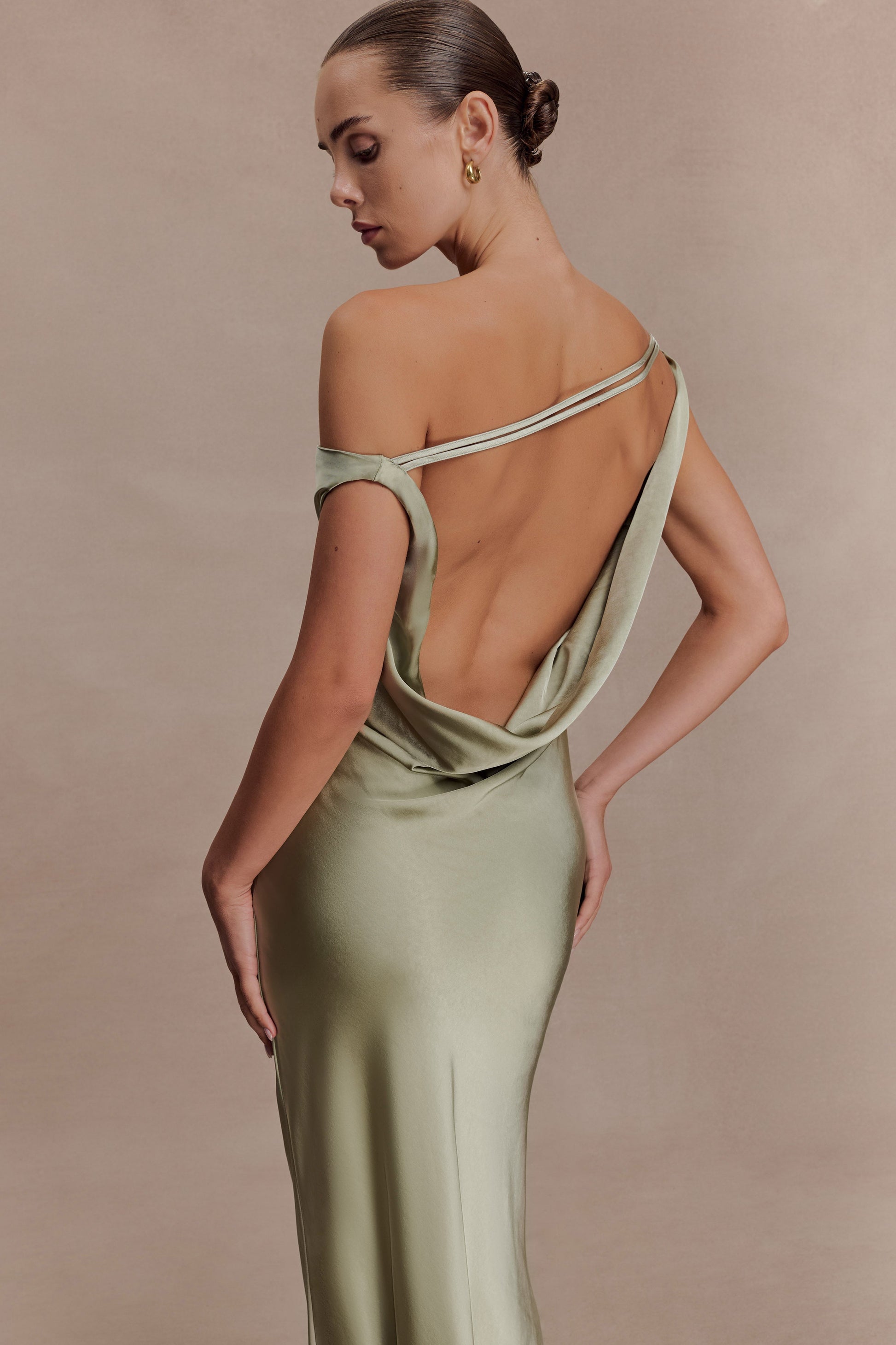 Sage Yvette Asymmetrical Slip Maxi Dress in Emerald