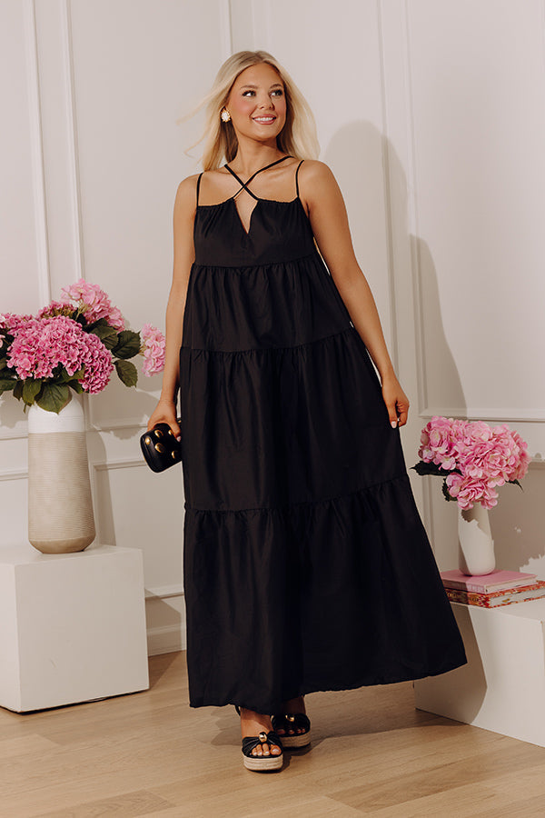 Black Margot Poplin Tiered Maxi Dress