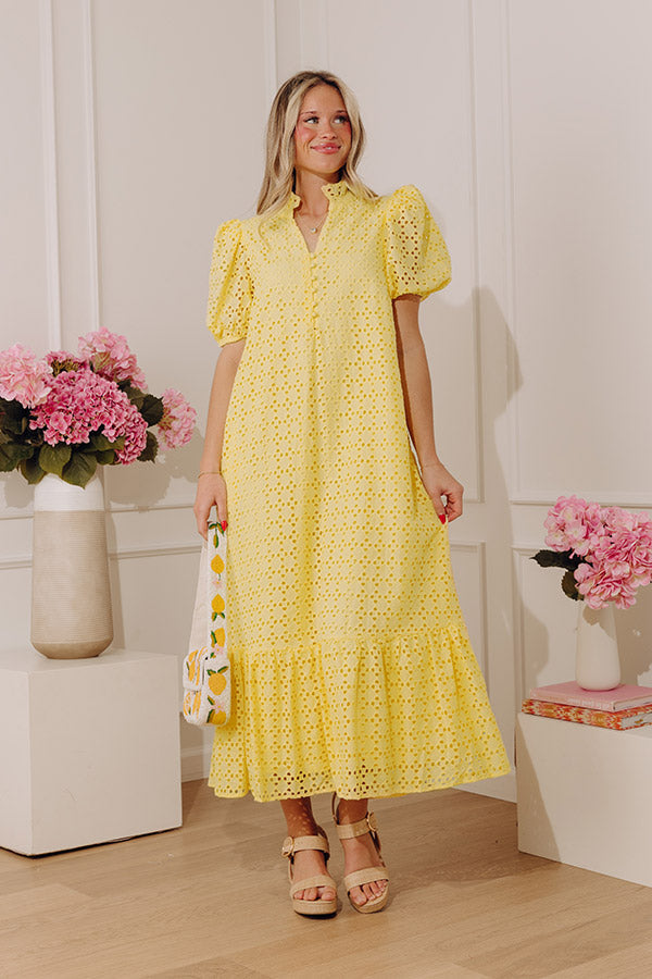 Yellow Grace Eyelet Midi Dress in Yellow