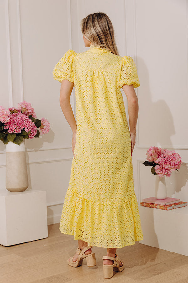 Yellow Grace Eyelet Midi Dress in Yellow