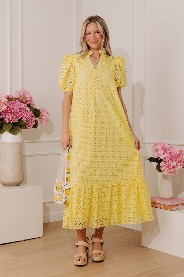 Yellow Grace Eyelet Midi Dress in Yellow