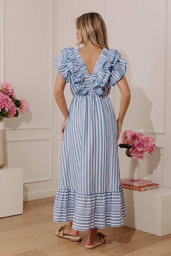 Airy Blue Margot Striped Ruffle Midi Dress