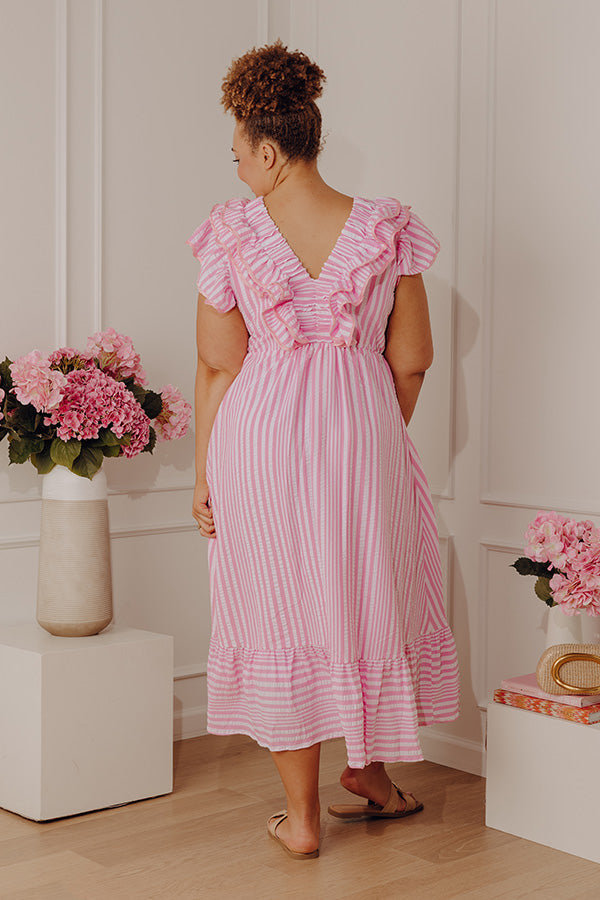 Pink Curves Margot Striped Ruffle Midi Dress