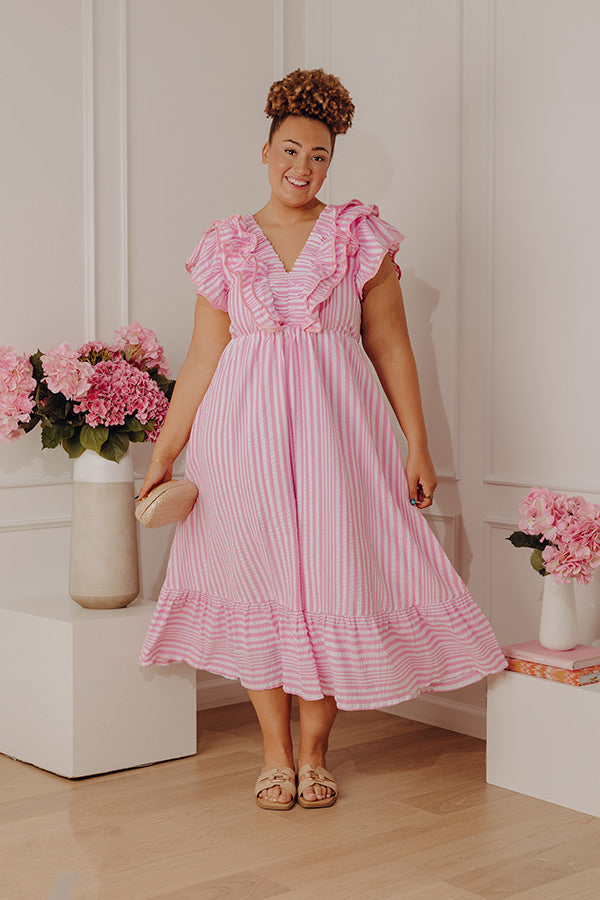 Pink Curves Margot Striped Ruffle Midi Dress