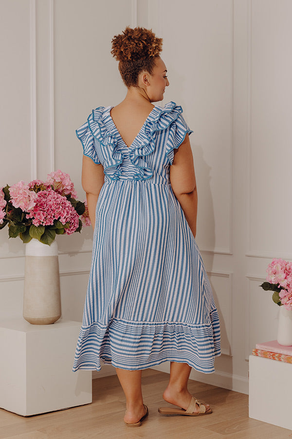 Airy Blue Curves Margot Striped Ruffle Midi Dress