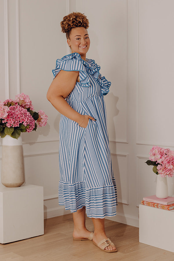 Airy Blue Curves Margot Striped Ruffle Midi Dress