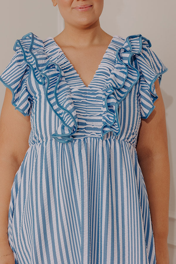 Airy Blue Curves Margot Striped Ruffle Midi Dress