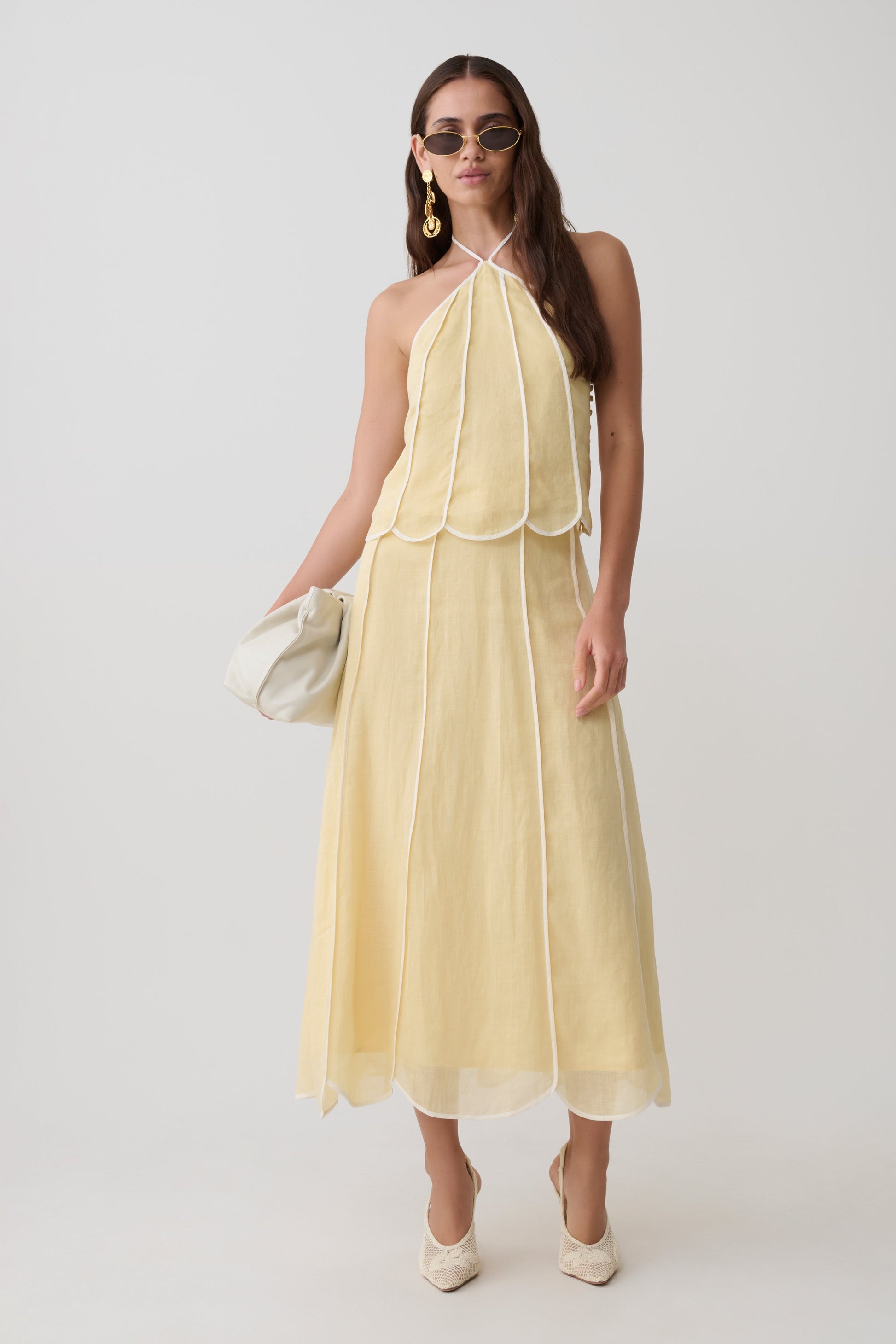Butter Georgia Panelled Midi Dress in Butter