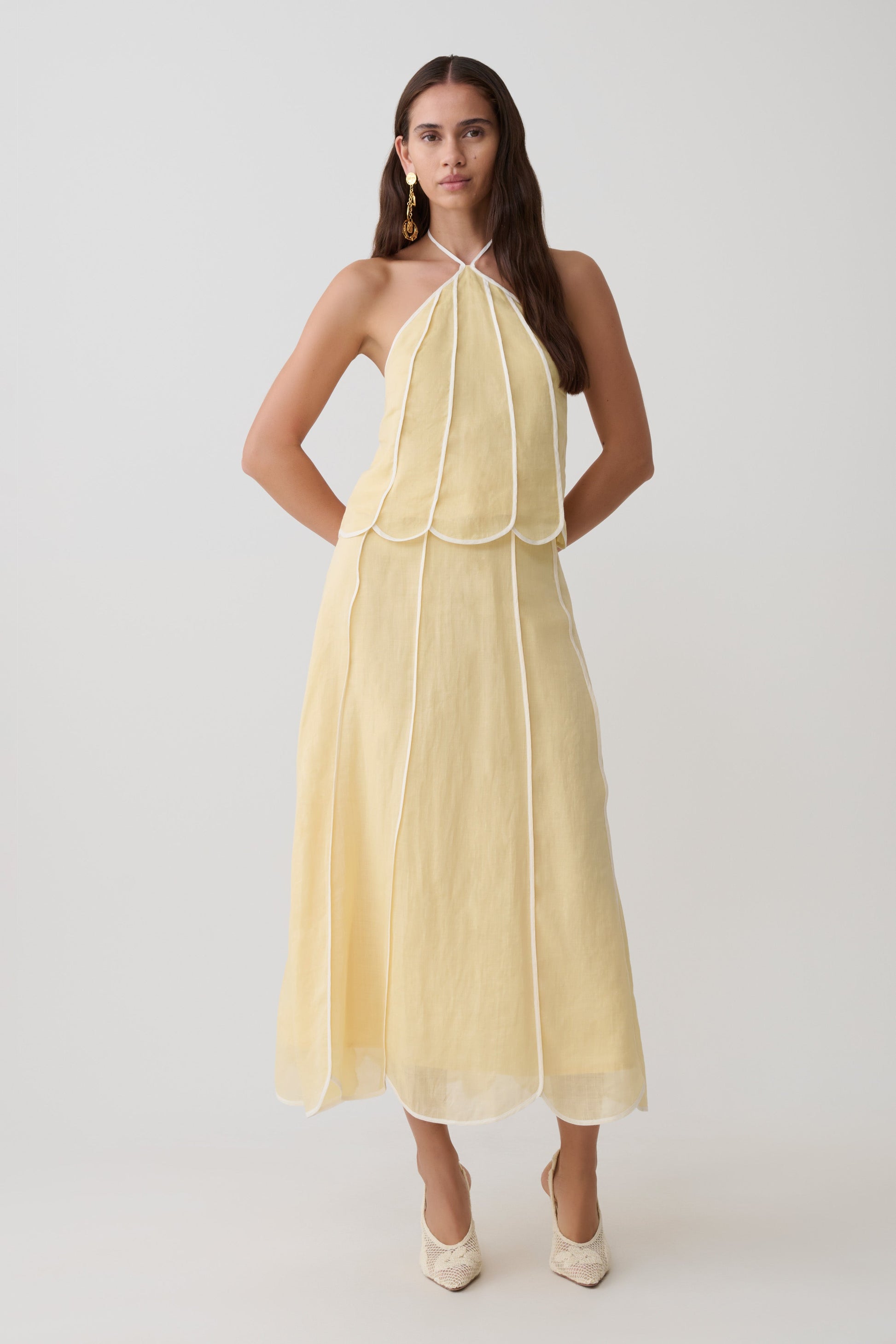 Butter Georgia Panelled Midi Dress in Butter
