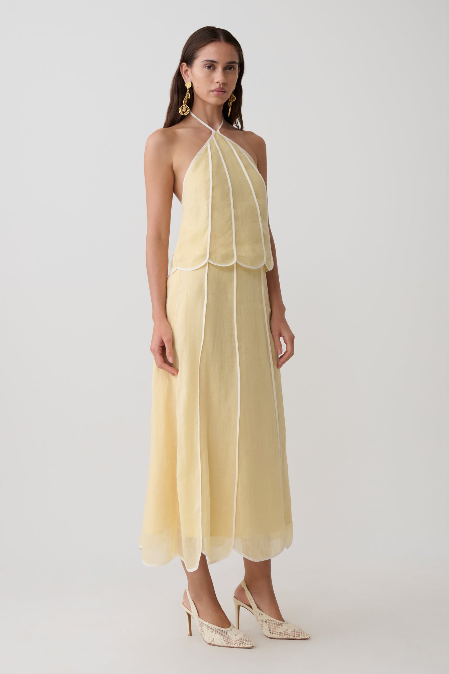Butter Georgia Panelled Midi Dress in Butter