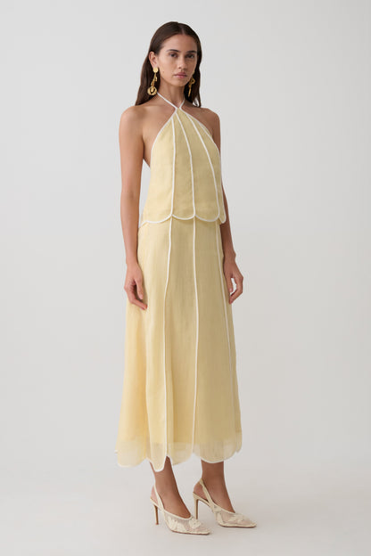 Butter Georgia Panelled Midi Dress in Butter