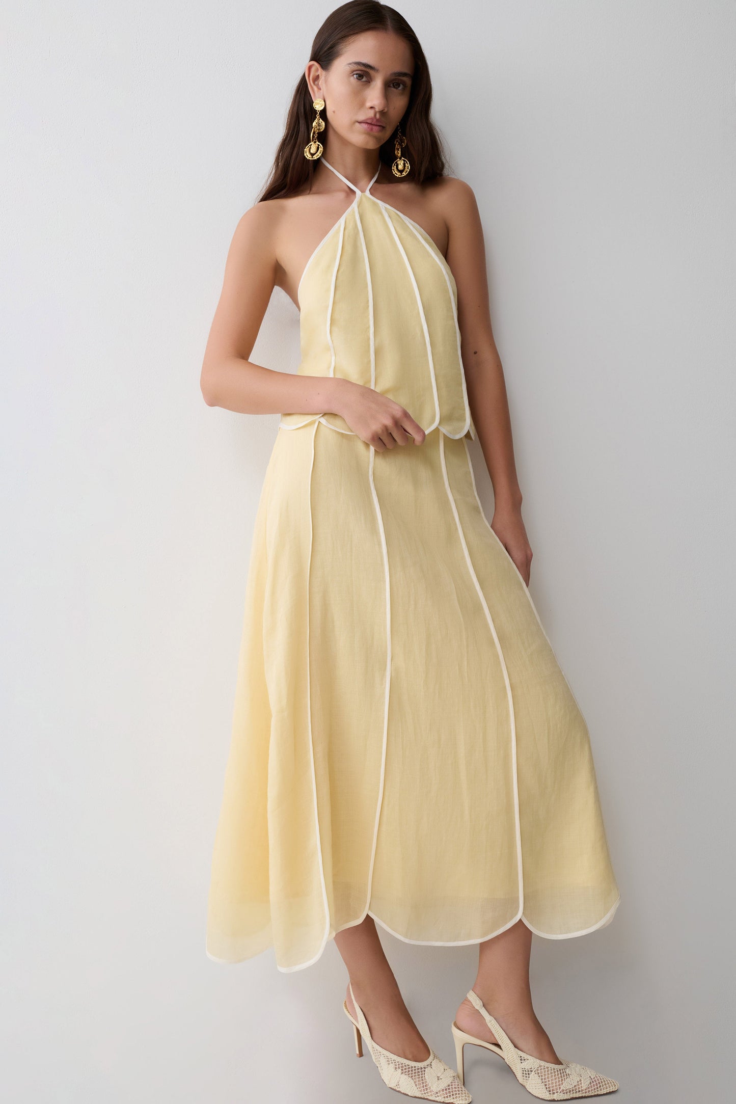 Butter Georgia Panelled Midi Dress in Butter