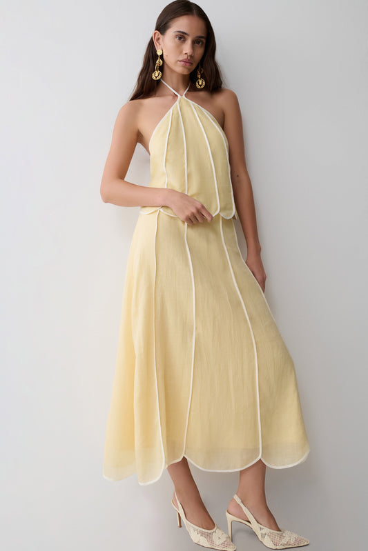 Butter Georgia Panelled Midi Dress in Butter