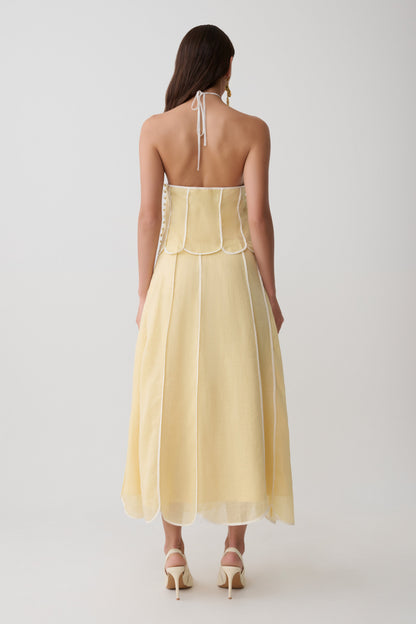 Butter Georgia Panelled Midi Dress in Butter