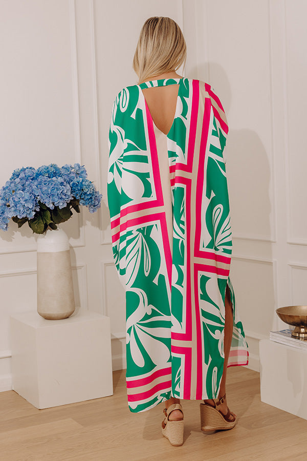 green Coastal Cabana Caftan Midi Dress
