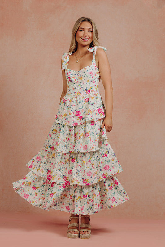 ivory Margot Floral Tiered Midi Dress