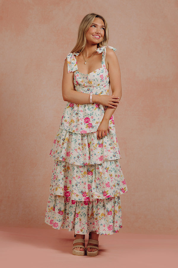 ivory Margot Floral Tiered Midi Dress