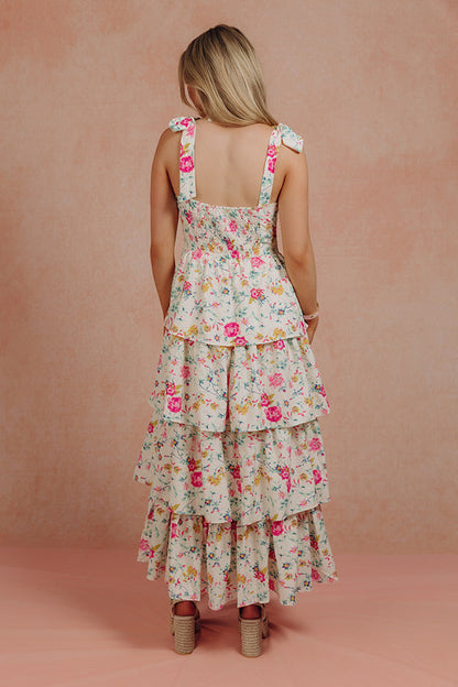 ivory Margot Floral Tiered Midi Dress