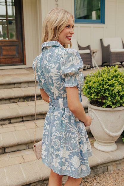Blue Garden Society Floral Mini Dress in Green