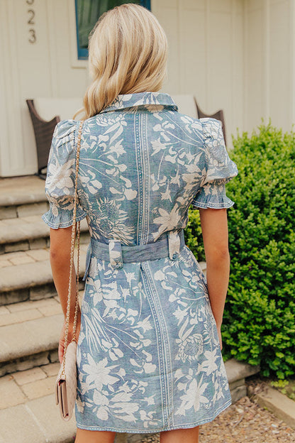 Blue Garden Society Floral Mini Dress in Blue - L / blue