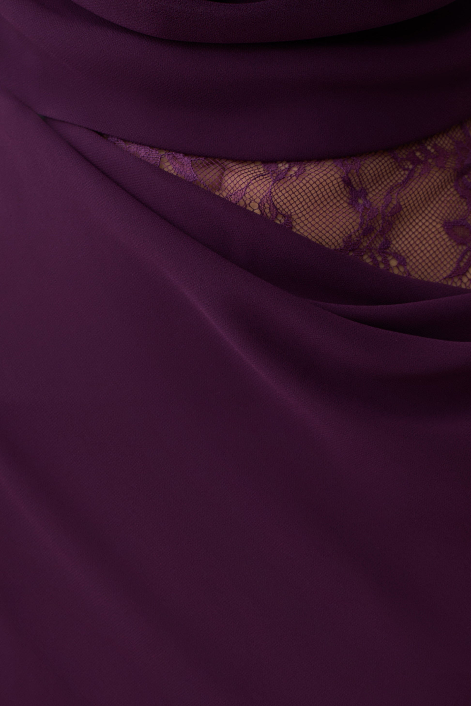 Plum Arra Chiffon & Lace Halter Maxi Dress
