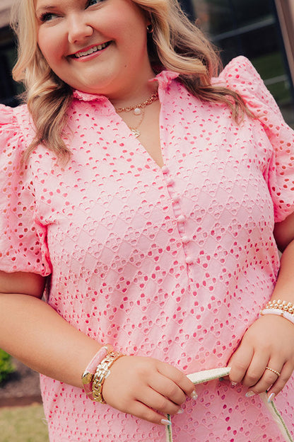 Pink Curves Grace Eyelet Midi Dress in Yellow