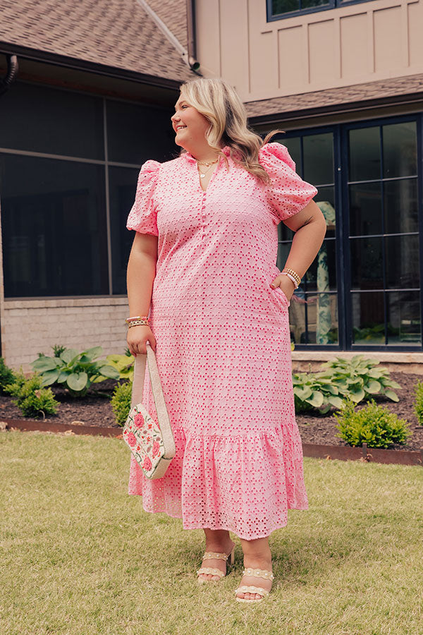 Pink Curves Grace Eyelet Midi Dress in Yellow