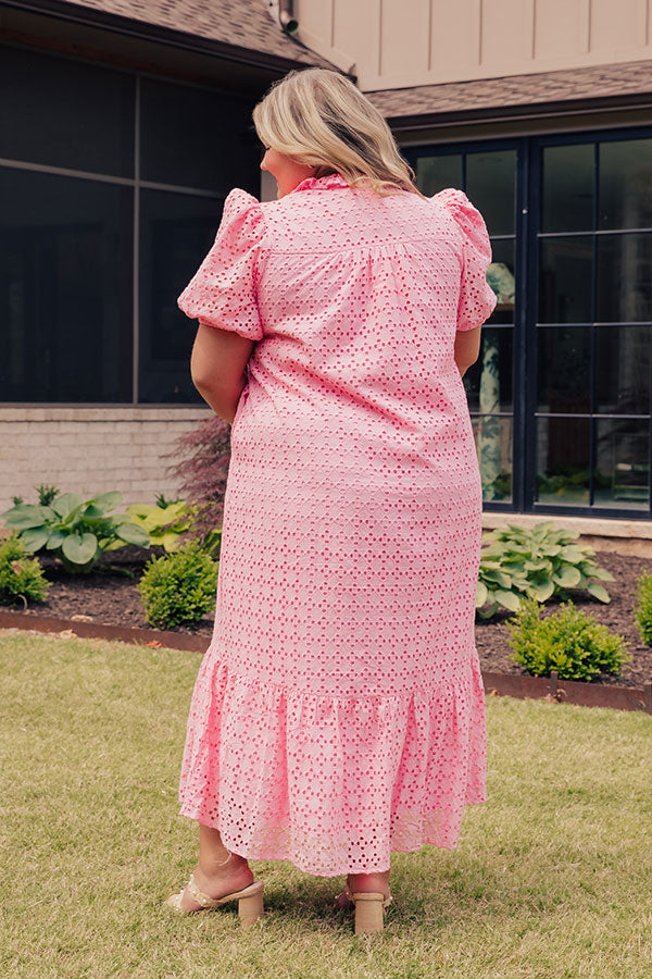 Pink Curves Grace Eyelet Midi Dress in Yellow