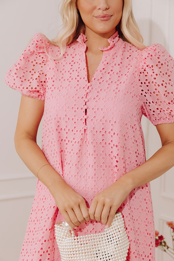 Pink Grace Eyelet Midi Dress in Yellow