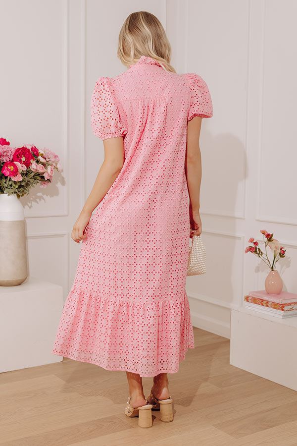Pink Grace Eyelet Midi Dress in Yellow