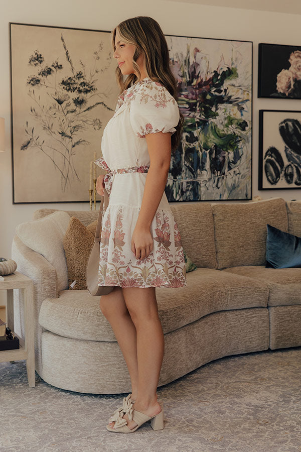 cream Petal Kiss Floral Button Down Mini Dress - L / cream