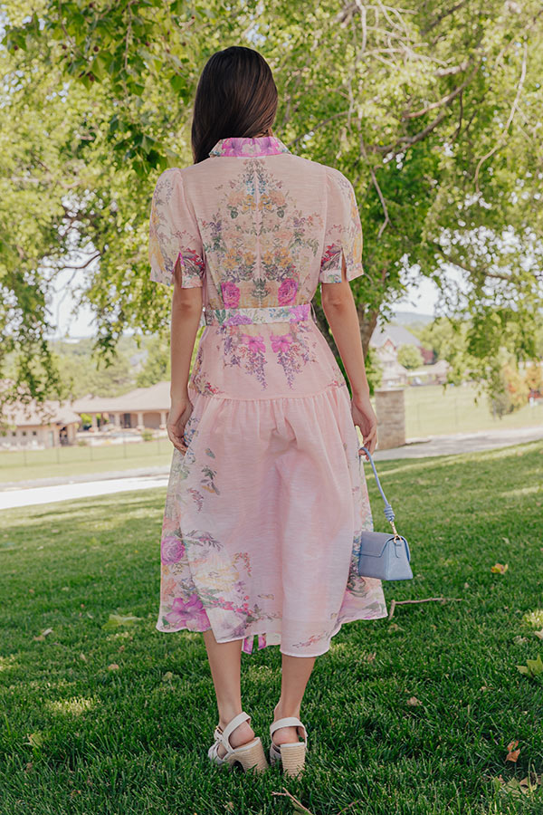 Pink Whispering Petals Button Down Midi Dress in Ivory - L / ivory