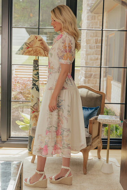 Ivory Whispering Petals Button Down Midi Dress in Ivory - L / ivory