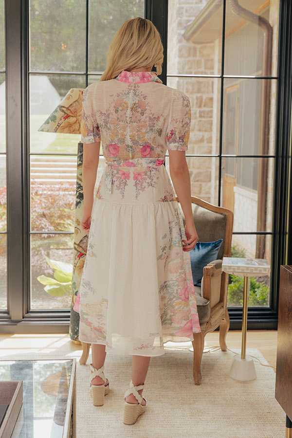 Ivory Whispering Petals Button Down Midi Dress in Ivory - L / ivory