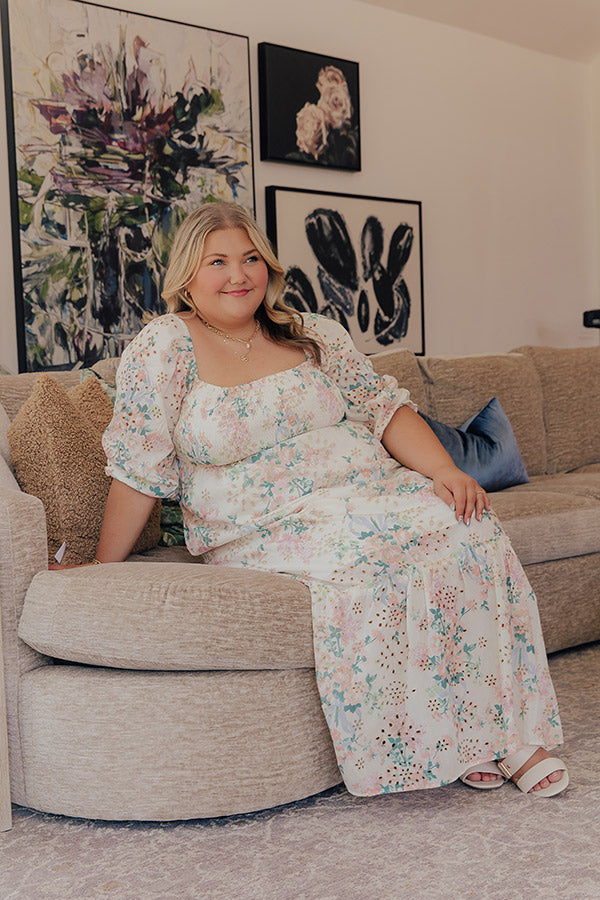 Romance Floral Smocked Eyelet Midi Dress Curves Margot Smocked Eyelet Midi Dress
