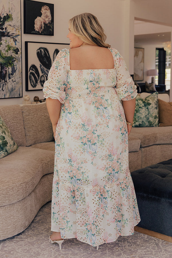 Romance Floral Smocked Eyelet Midi Dress Curves Margot Smocked Eyelet Midi Dress