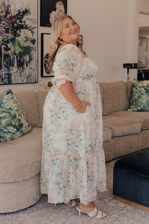 Romance Floral Smocked Eyelet Midi Dress Curves Margot Smocked Eyelet Midi Dress