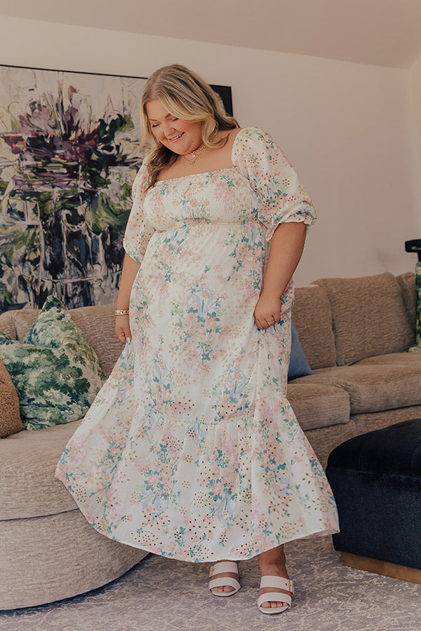 Romance Floral Smocked Eyelet Midi Dress Curves Margot Smocked Eyelet Midi Dress