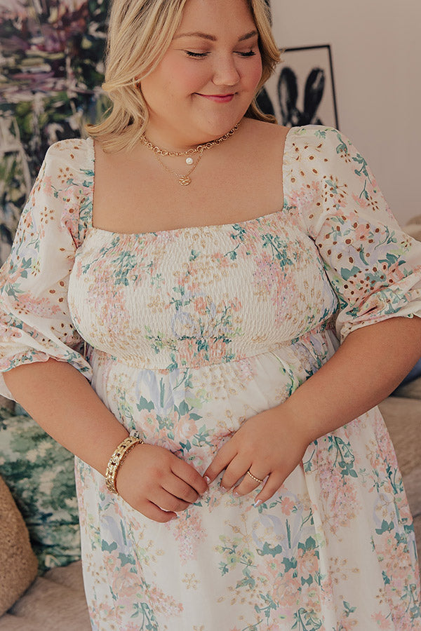 Romance Floral Smocked Eyelet Midi Dress Curves Margot Smocked Eyelet Midi Dress
