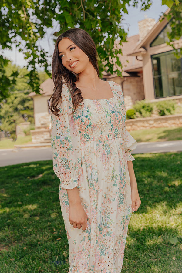 Romance Floral Smocked Eyelet Midi Dress Margot Smocked Eyelet Midi Dress