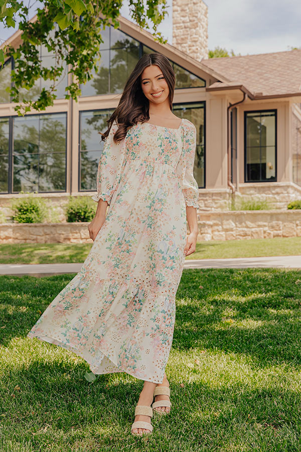 Romance Floral Smocked Eyelet Midi Dress Margot Smocked Eyelet Midi Dress
