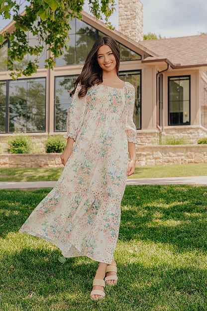 Romance Floral Smocked Eyelet Midi Dress Margot Smocked Eyelet Midi Dress