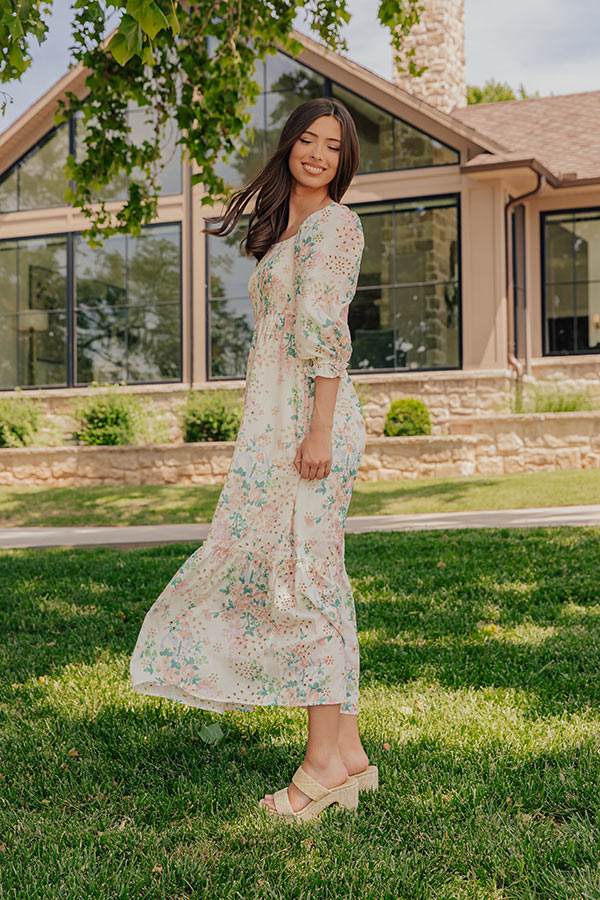 Romance Floral Smocked Eyelet Midi Dress Margot Smocked Eyelet Midi Dress