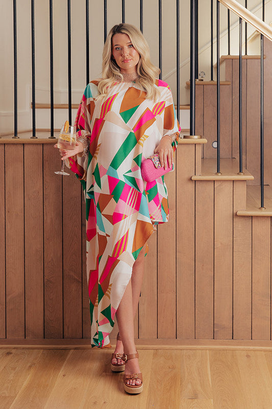 hot-pink Valencia Mosaic Asymmetrical Mini Dress