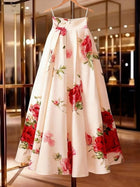 Multicolor Elegant Women's Rose Print Maxi Skirt | Color: Tan | Size: Various