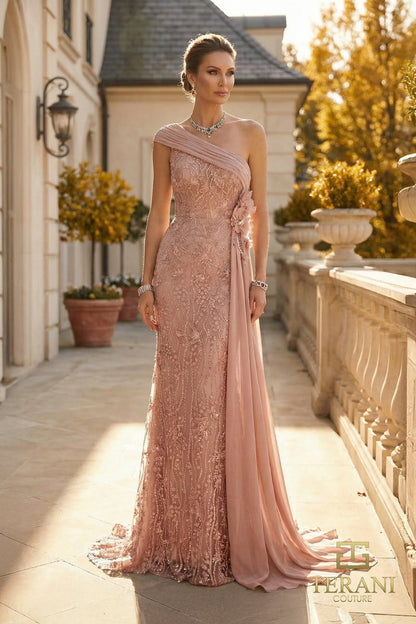 Length Lace Formal Sheath Terani 262M7308 Alexandra Jacquard Floor-Length Dress